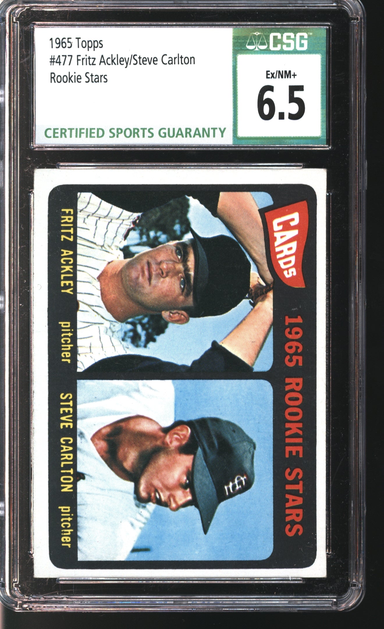 1965 Topps Fritz Ackley/Steve Carlton Rookie Stars #477 Graded CSG 6.5