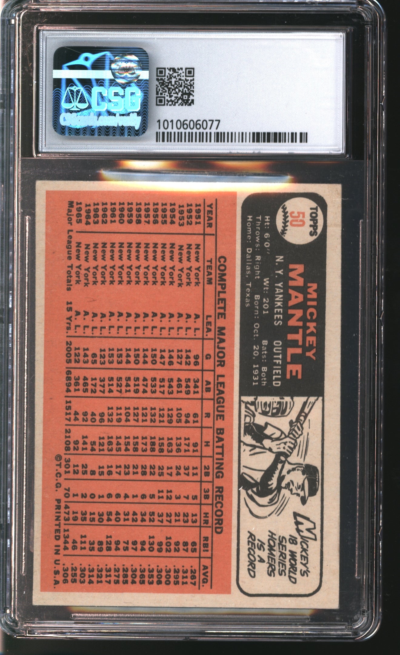 1966 Topps Mickey Mantle #50 Graded CSG 5