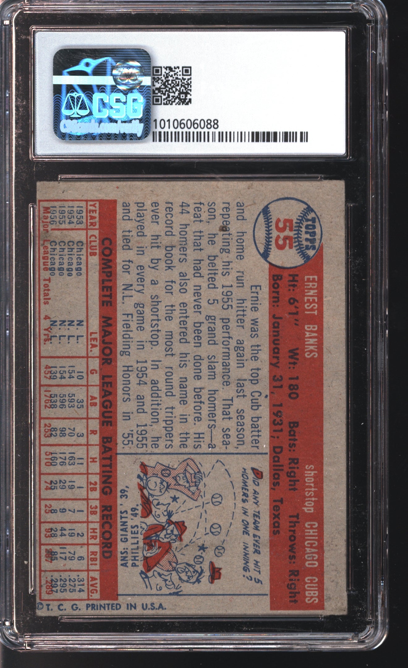 1957 Topps Ernie Banks # 55 Graded CSG 4