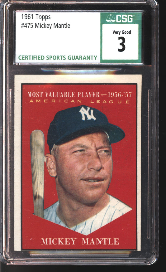 1961 Topps Mickey Mantle MVP #475 Graded CSG 3