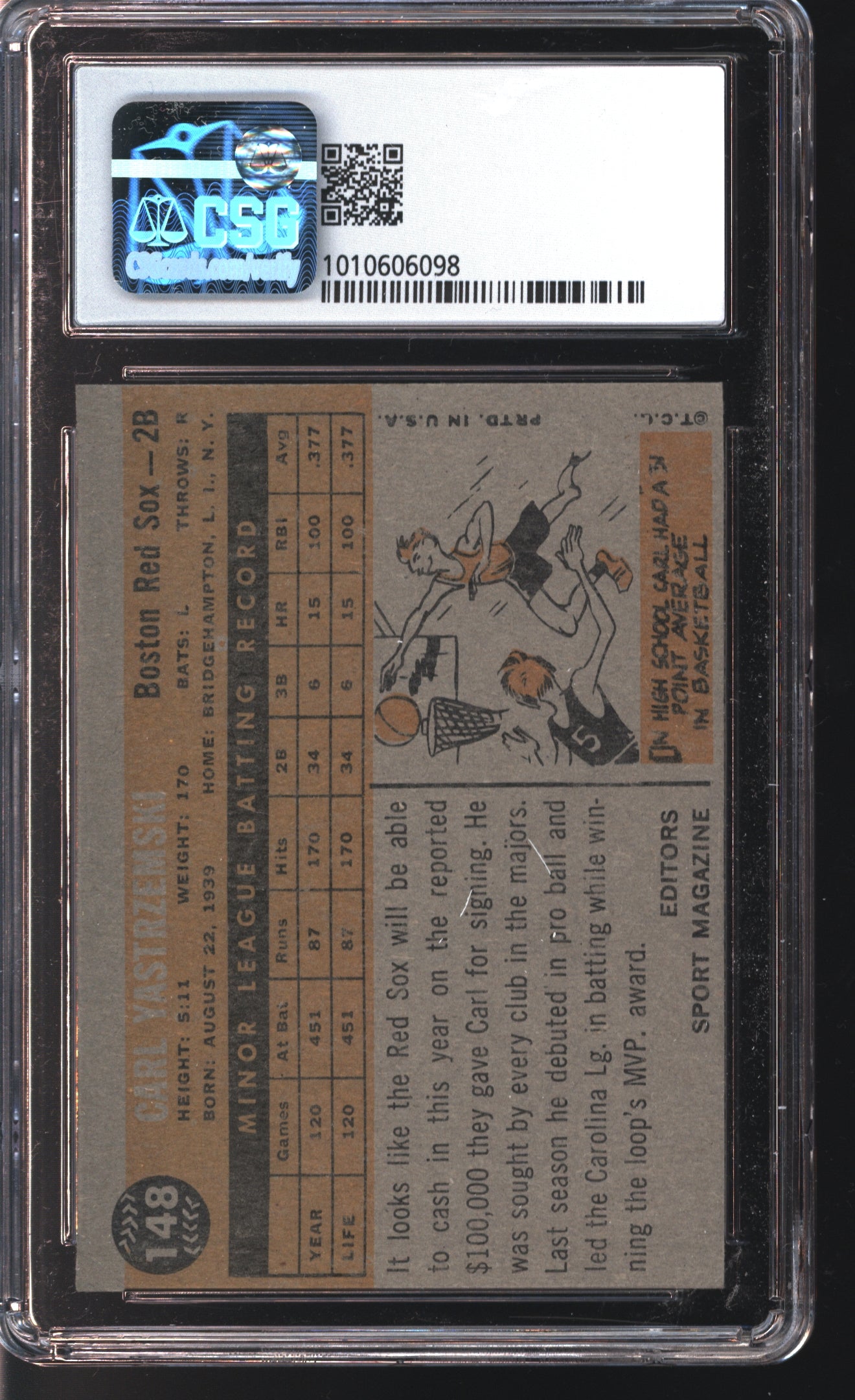 1960 Topps Carl Yastrzemski # 148 Graded CSG 6