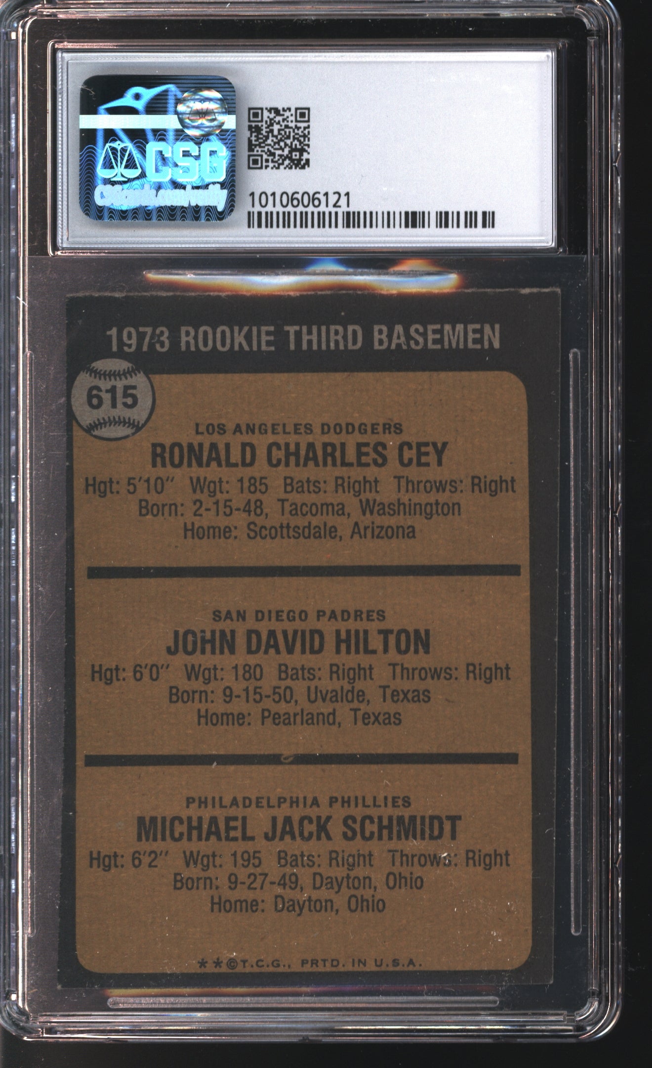 1973 Topps Rookie Third Basemen Mike Schmidt rookie Card #615 Graded CSG 5