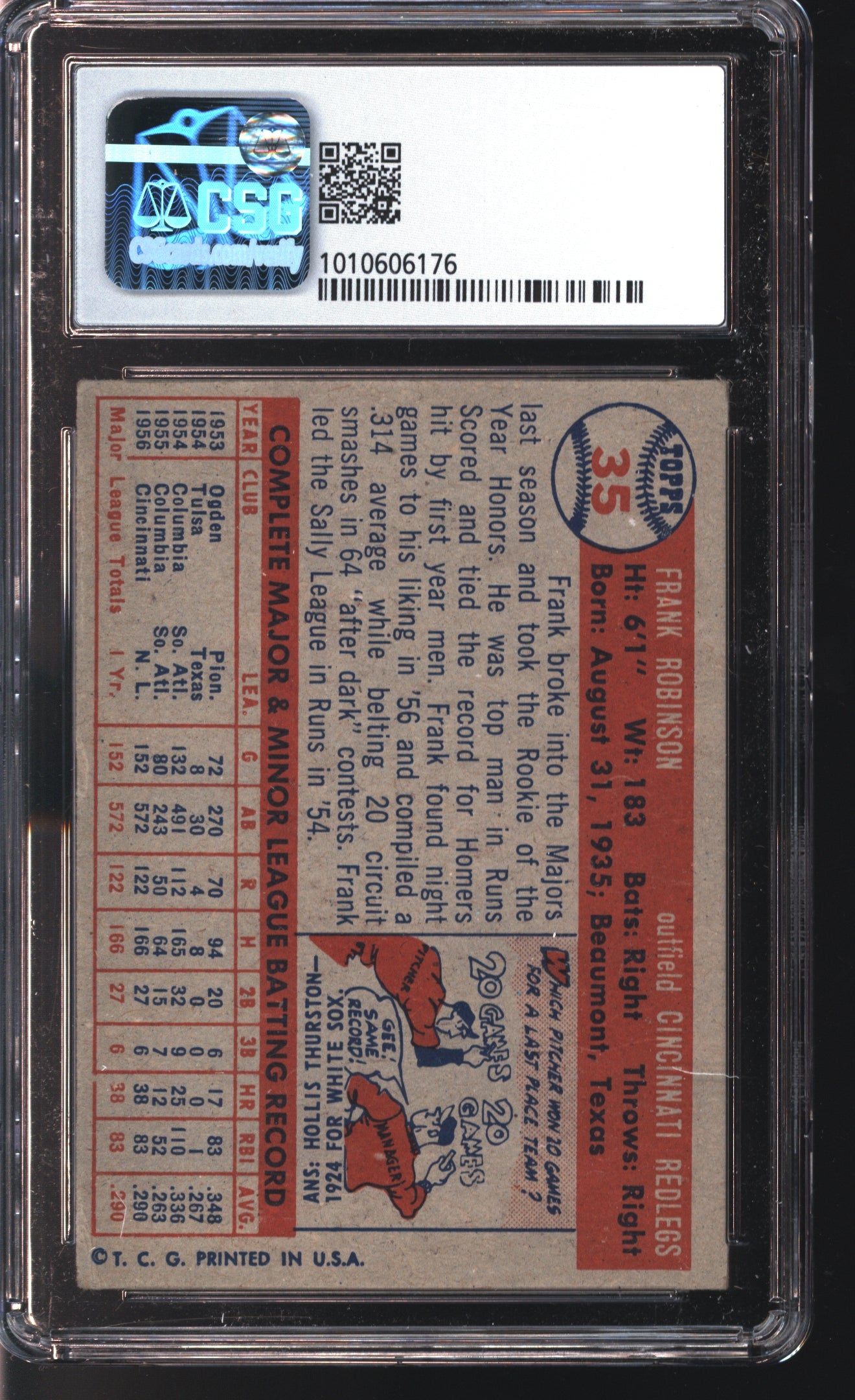 1957 Topps Frank Robinson # 35 Graded CSG 4.5