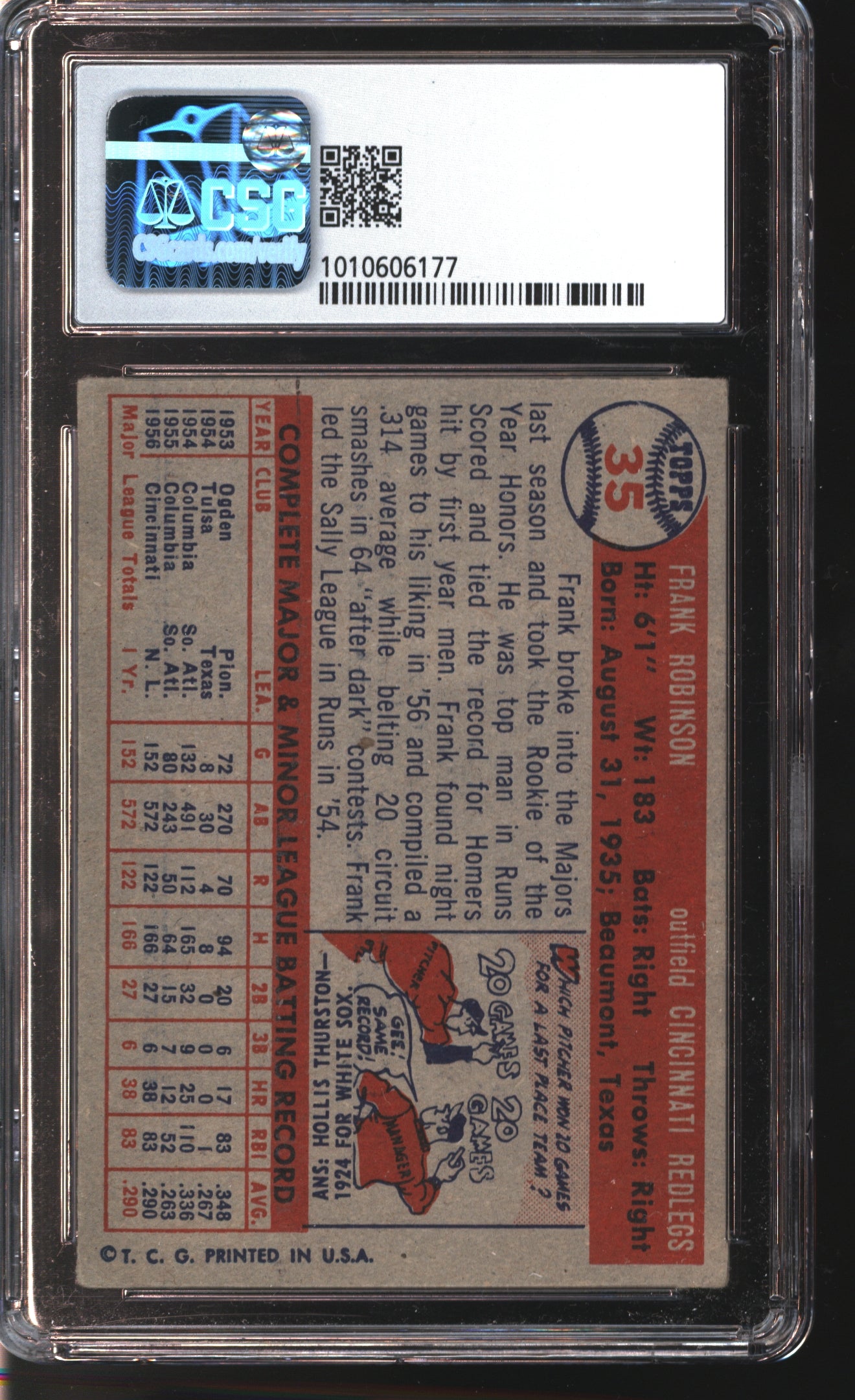 1957 Topps Frank Robinson # 35 Graded CSG 3.5