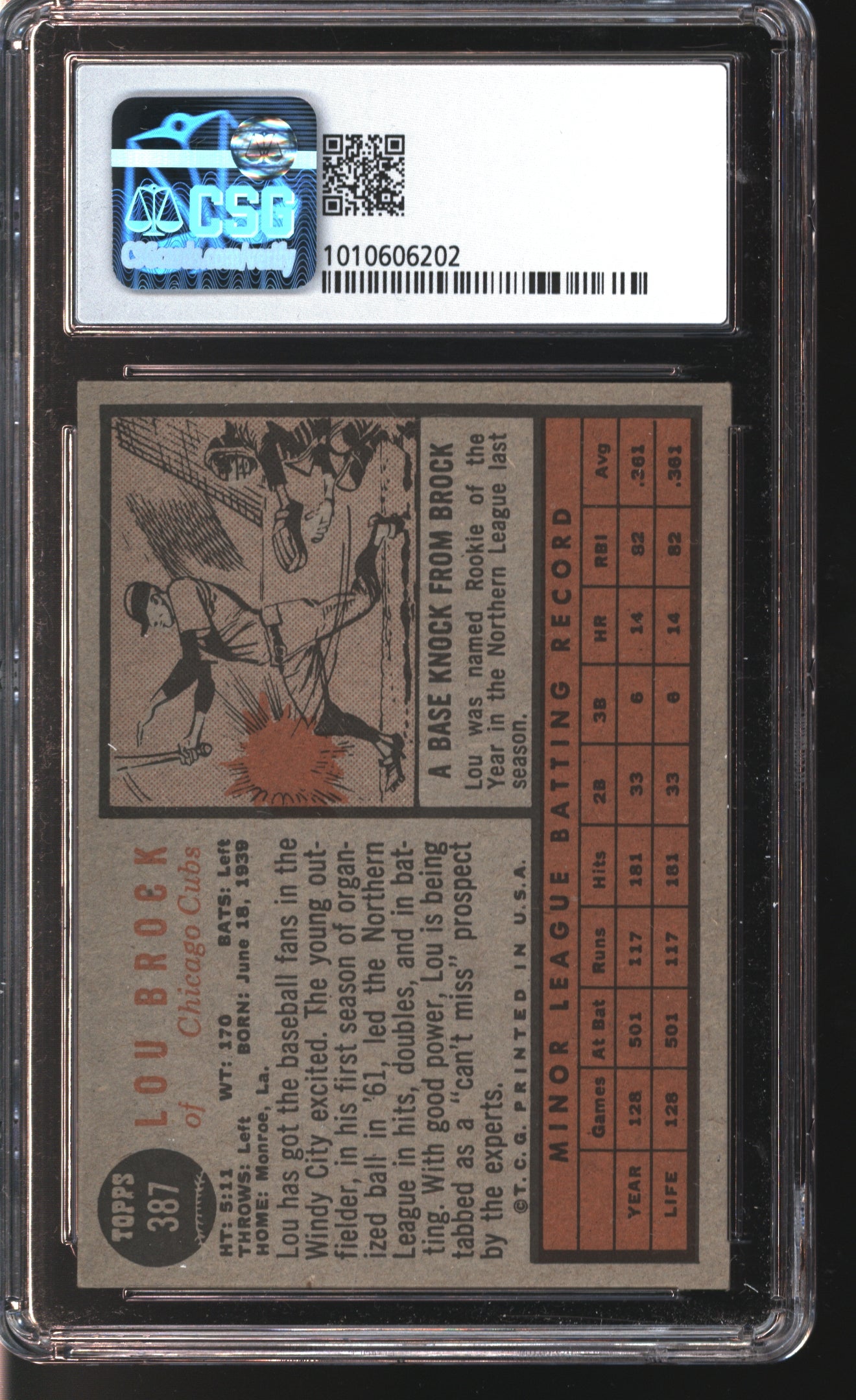 1962 Topps Lou Brock Graded CSG 5.5