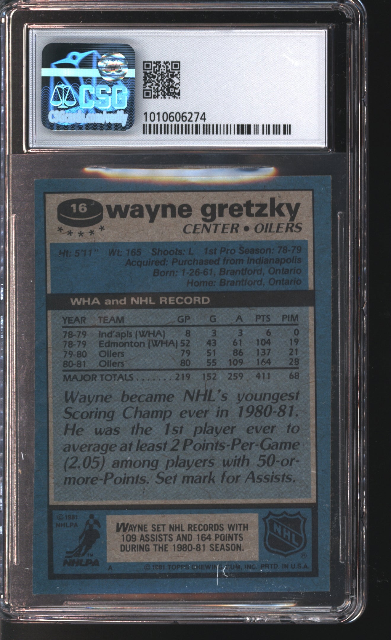 1981-82 Topps Wayne Gretzky # 16 Graded CSG 5.5