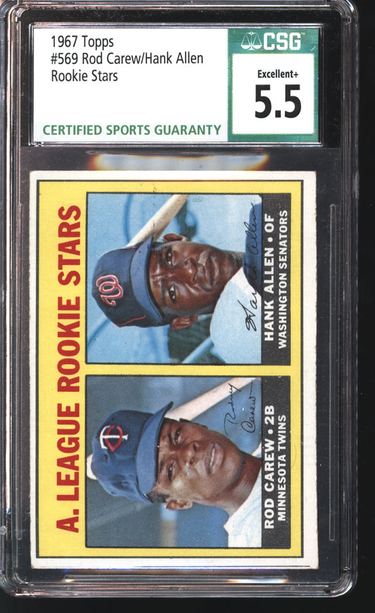 1967 Topps Rod Carew/Hank Allen Rookie Stars #569 Graded CSG 5.5