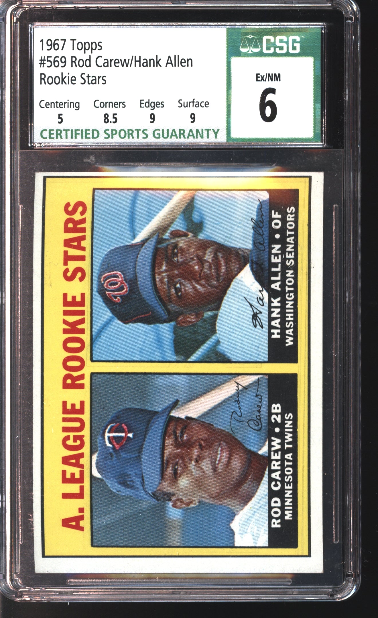 1967 Topps Rod Carew/Hank Allen Rookie Stars #569 Graded CSG 6