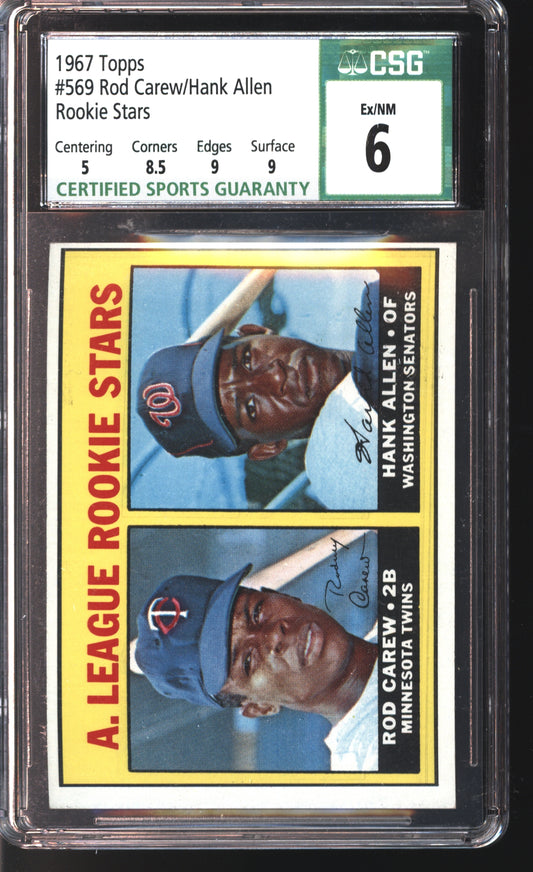 1967 Topps Rod Carew/Hank Allen Rookie Stars #569 Graded CSG 6