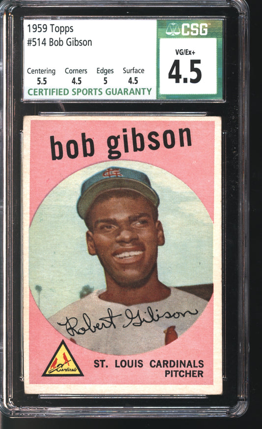 1959 Topps Bob Gibson Rookie Card #514 Graded CSG 4.5