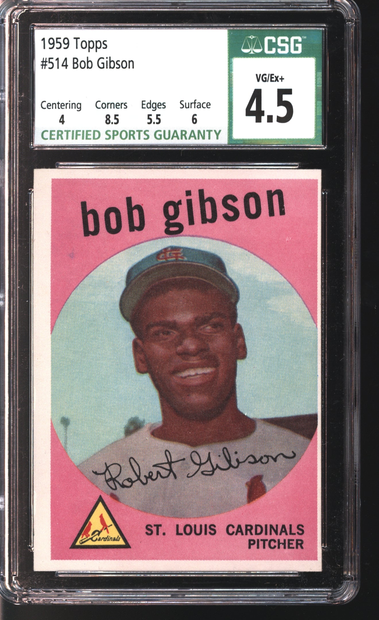 1959 Topps Bob Gibson Rookie Card #514 Graded CSG 4.5