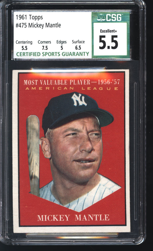 1961 Topps Mickey Mantle MVP #475 Graded CSG 5.5