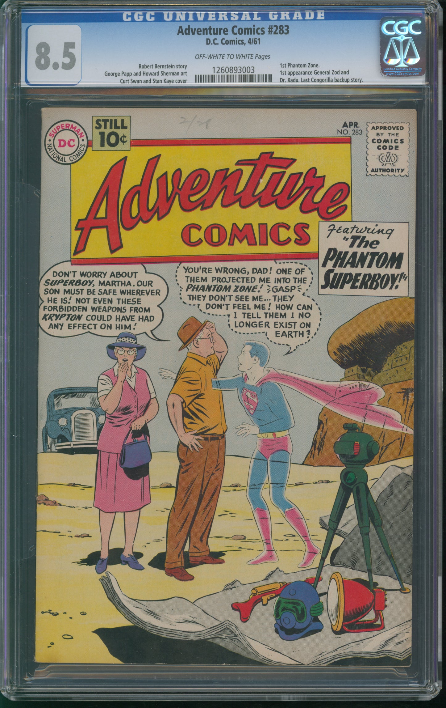 D.C. Comics Adventure Comics #283 4/61 CGC 8.5 Off-White to White Pages