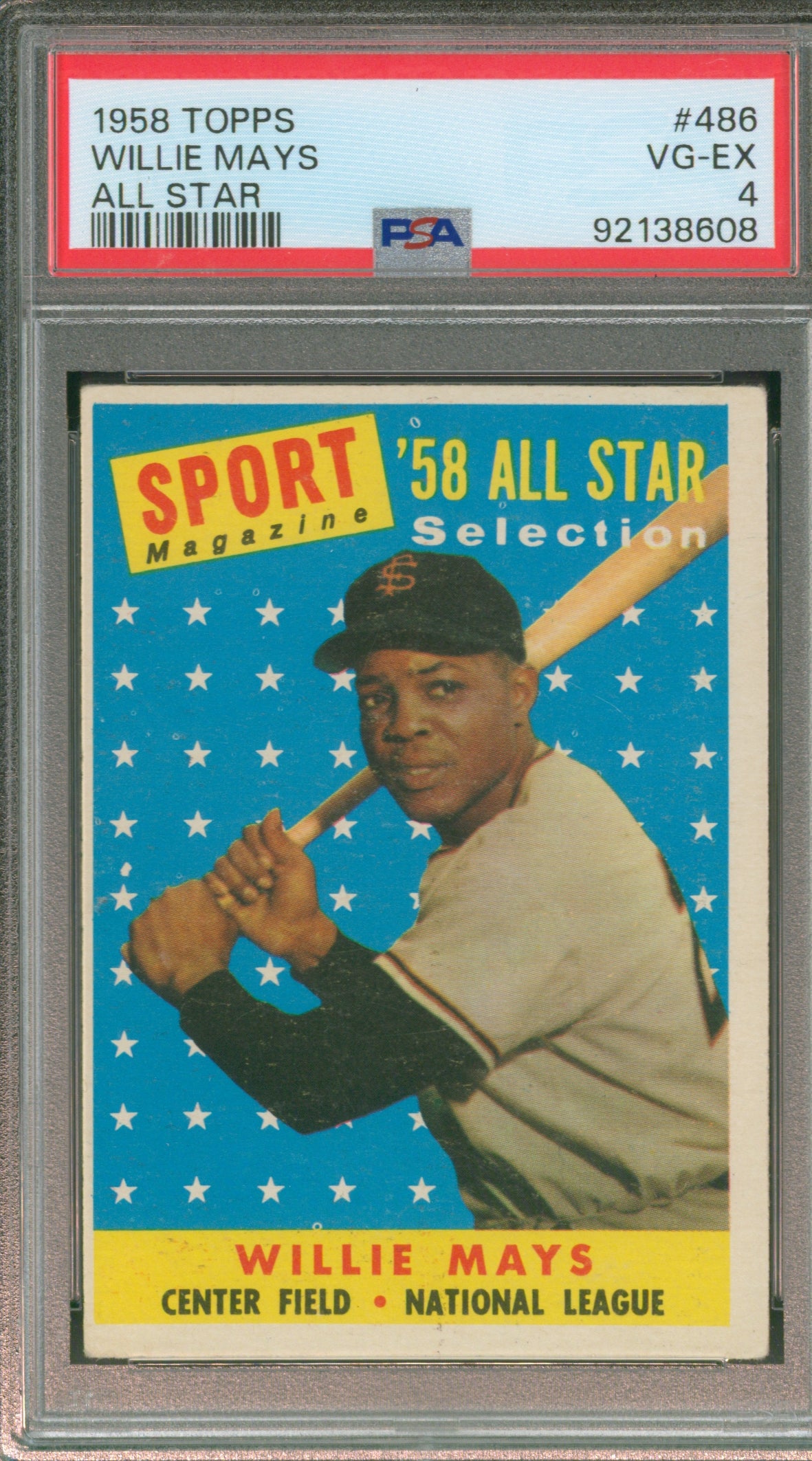 1958 Topps Willie Mays All Star #486 Graded PSA 4