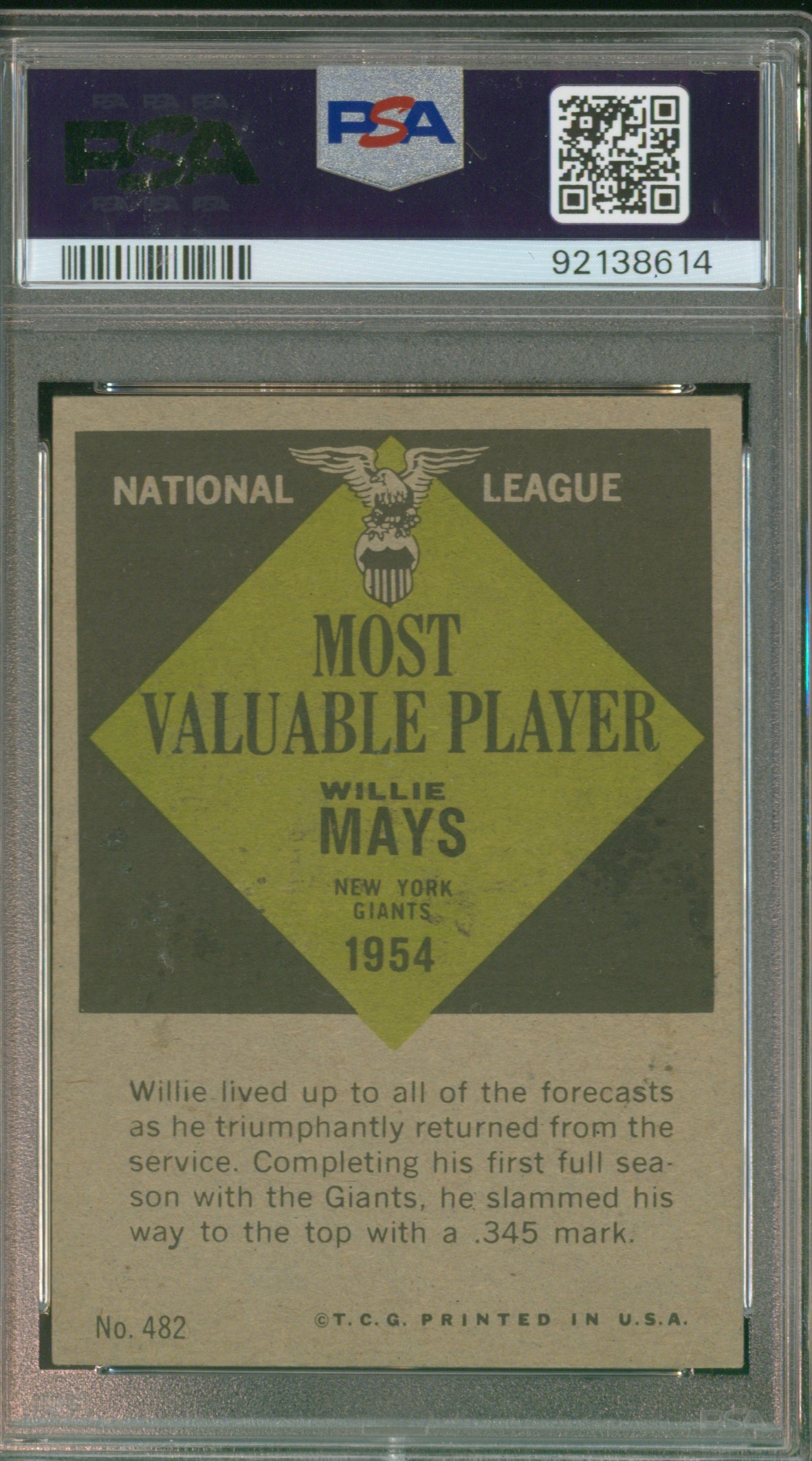 1961 Topps Willie Mays MVP #482 Graded PSA 4