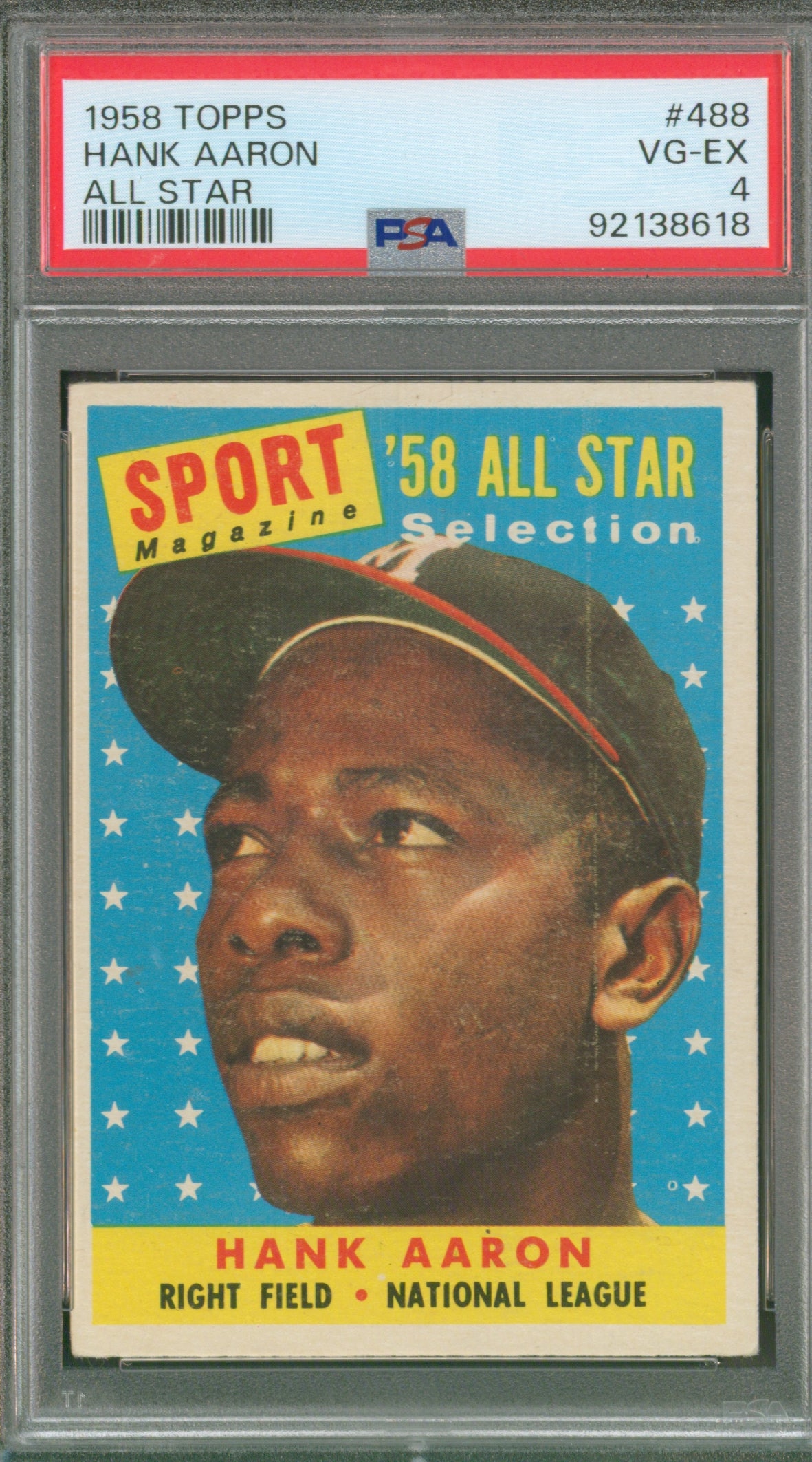 1958 Topps Hank Aaron All Star # 488 Graded PSA 4