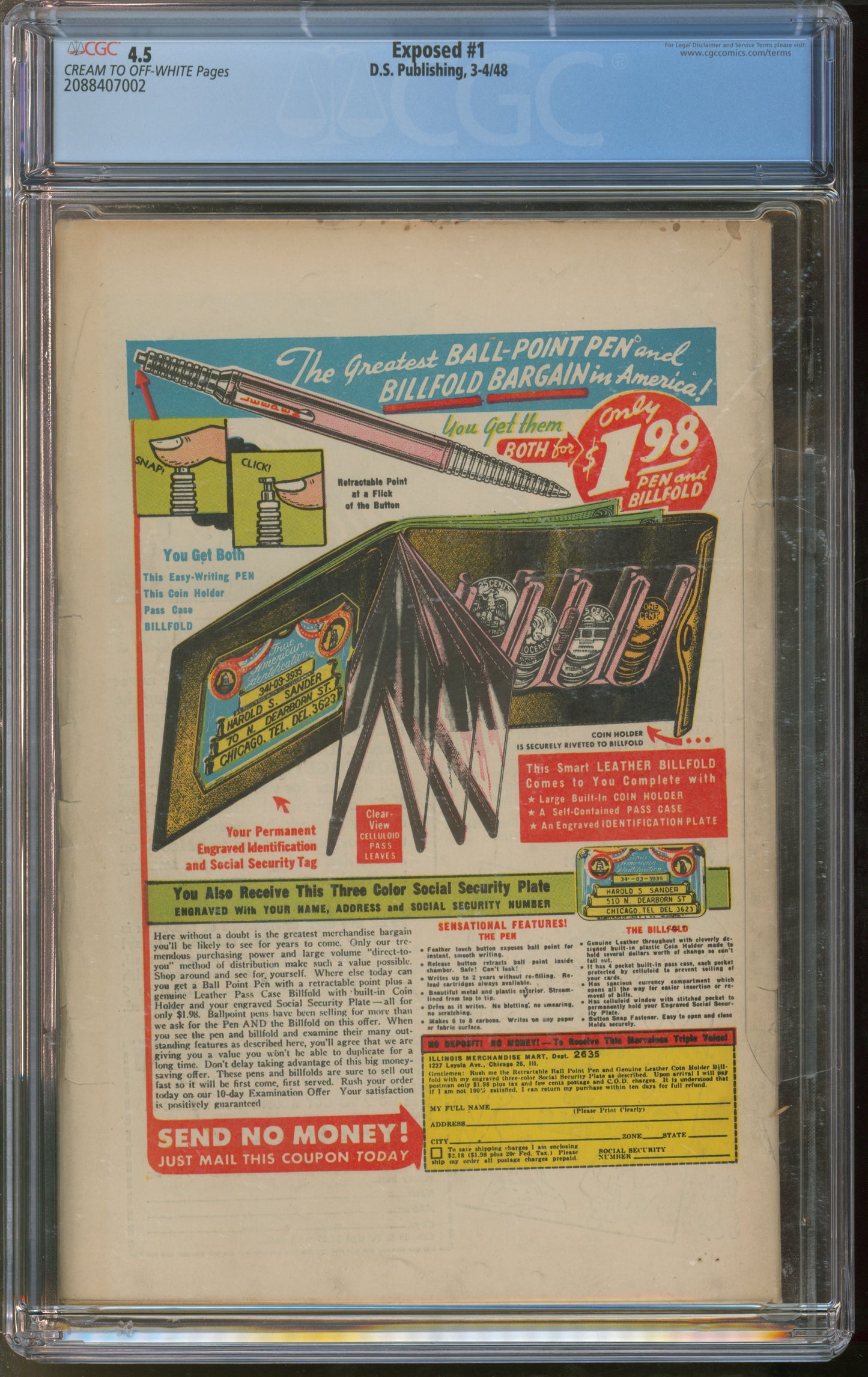 D.S. Publishing Exposed #1 3-4/48 CGC 4.5 Cream to Off-White Pages