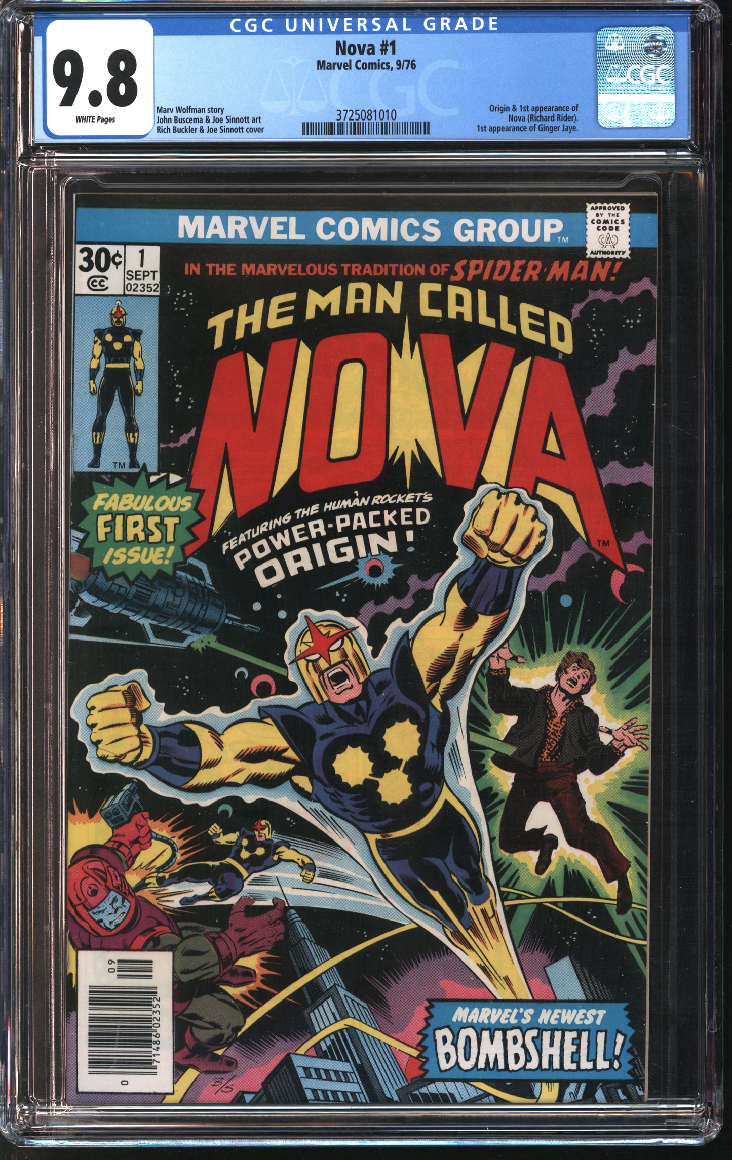 Marvel Comics Nova #1 9/76 CGC 9.8 White Pages