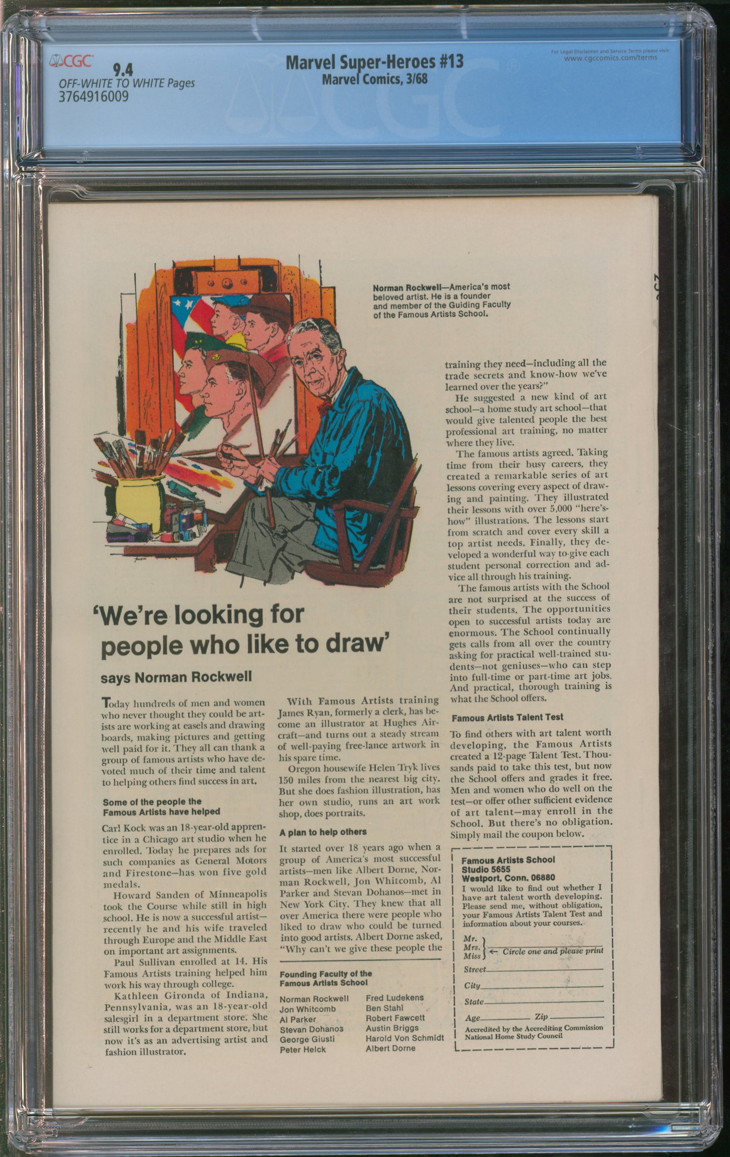 Marvel Comics Marvel Super-Heroes #13 3/68 CGC 9.4 Off-White to White Pages