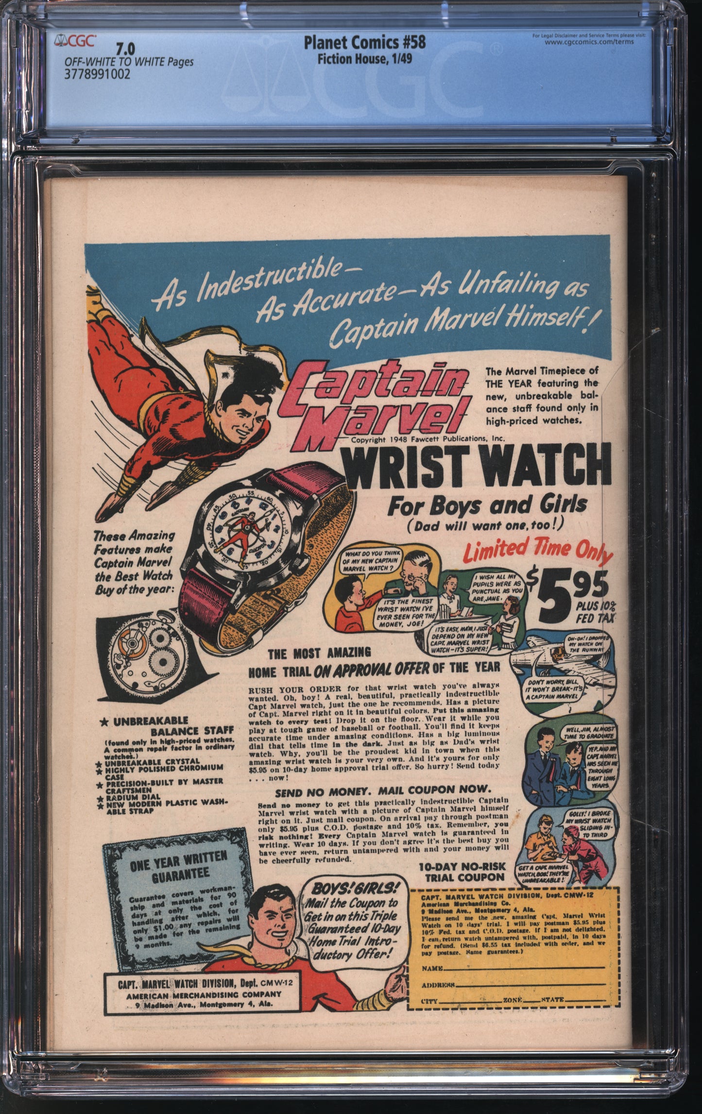 Fiction House Planet Comics #58 1/43 CGC 7.0 Off-White to White Pages