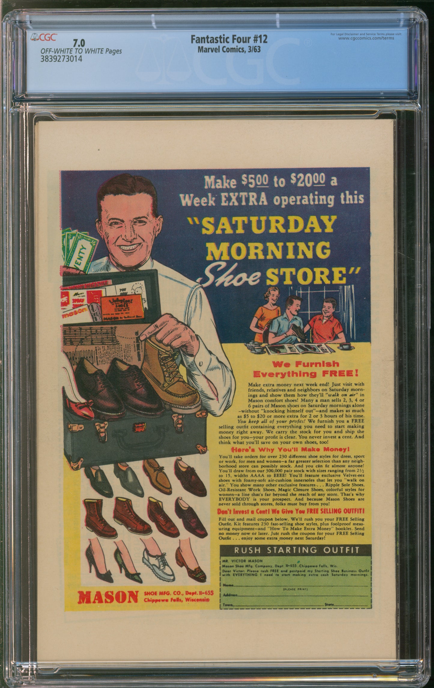 Marvel Comics Fantastic Four #12 3/63 CGC 7.0 Off-White to White Pages