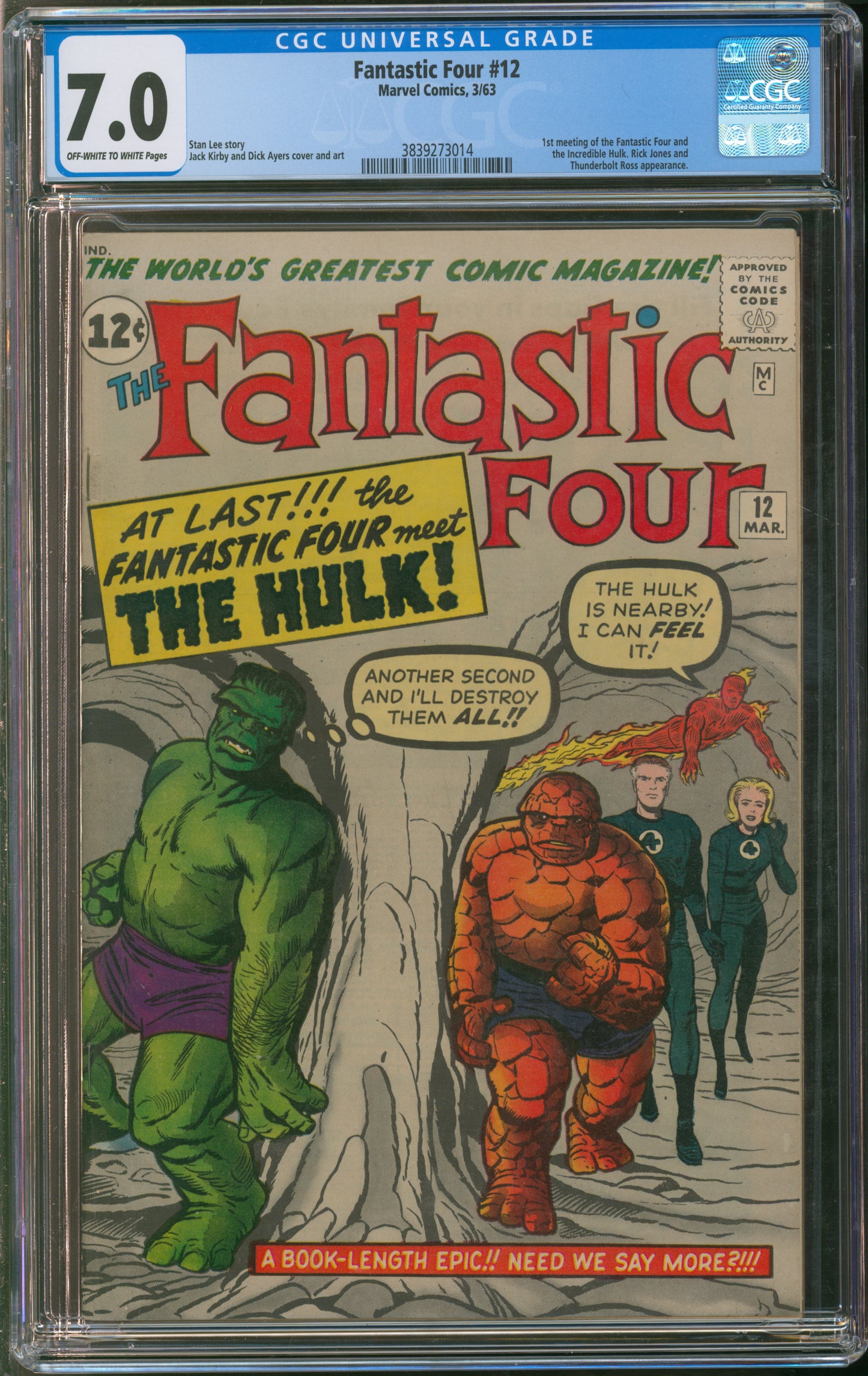 Marvel Comics Fantastic Four #12 3/63 CGC 7.0 Off-White to White Pages