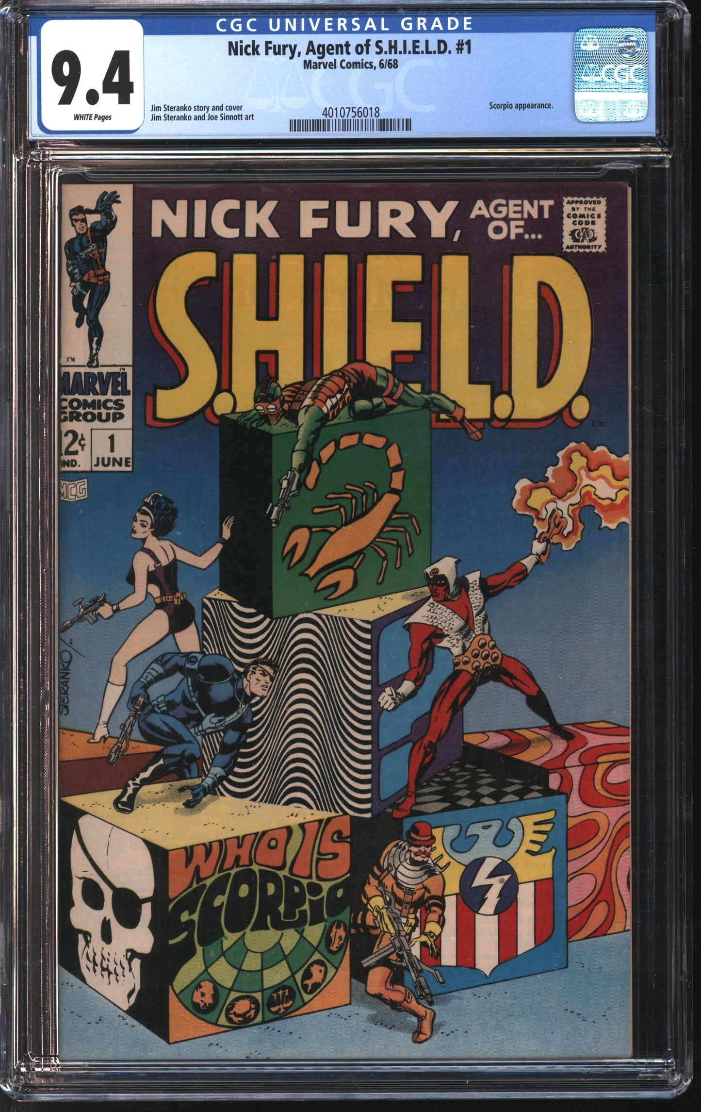 Marvel Nick Fury Agent of Shield 1 5/68 CGC 9.4 White Pages