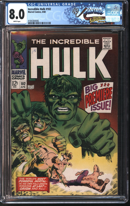 Marvel Incredible Hulk 102 4/68 FANTAST CGC 8.0 White Pages