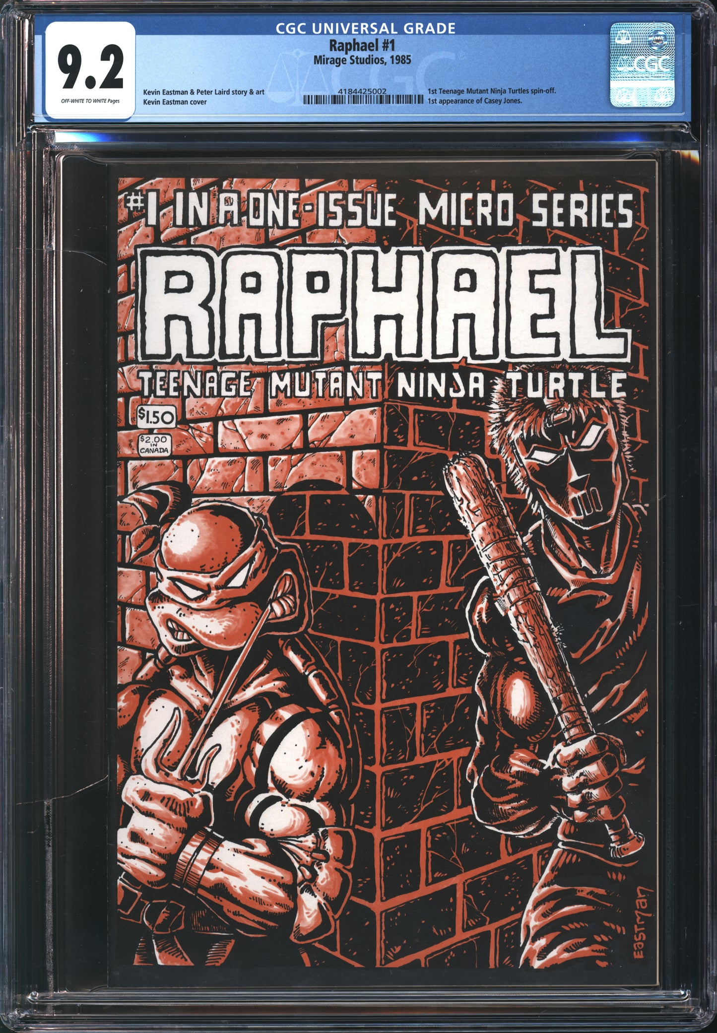 Mirage Studios Raphael 1 1985 CGC 9.2 Off White to White Pages