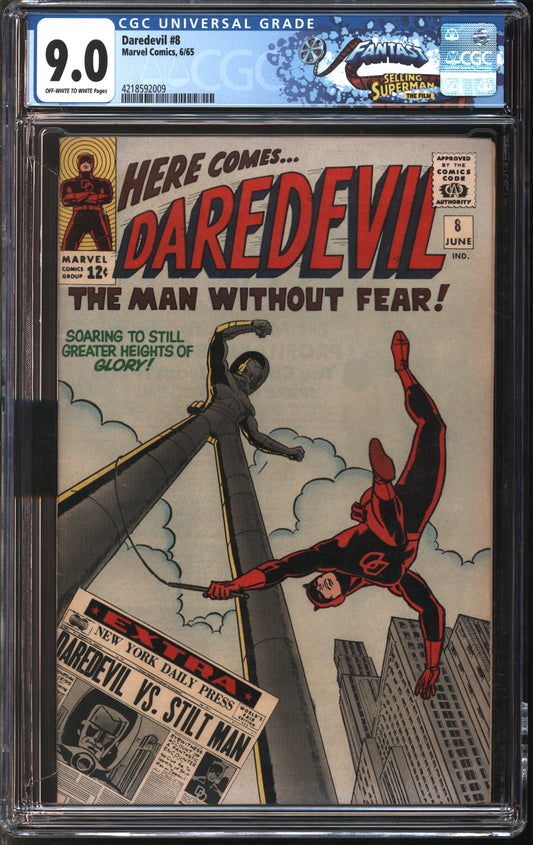 Marvel Comics Daredevil #8 6/65 FANTAST CGC 9.0 Off-White to White Pages