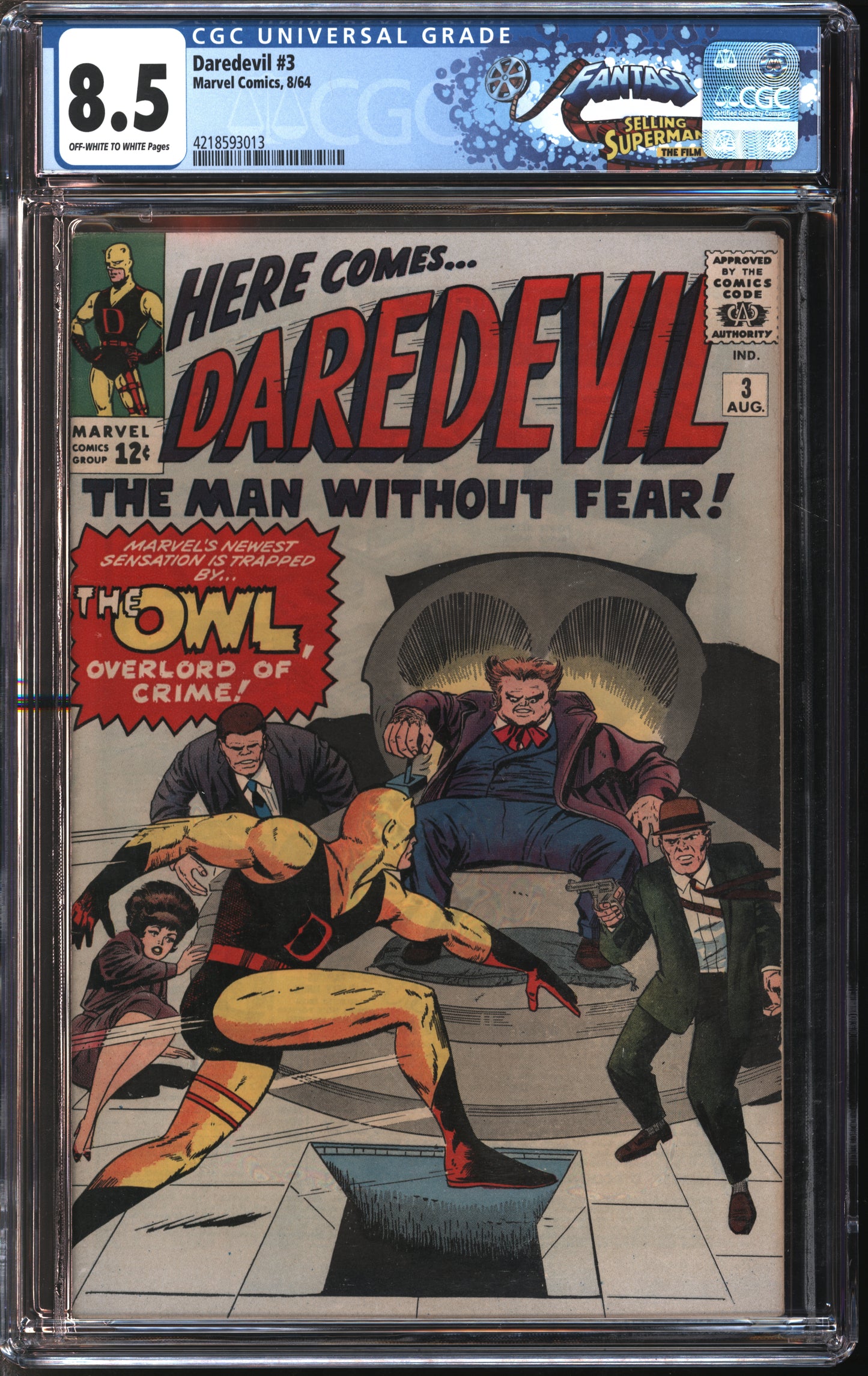 Marvel Comics Daredevil #3 8/64 FANTAST CGC 8.5 Off-White to White Pages
