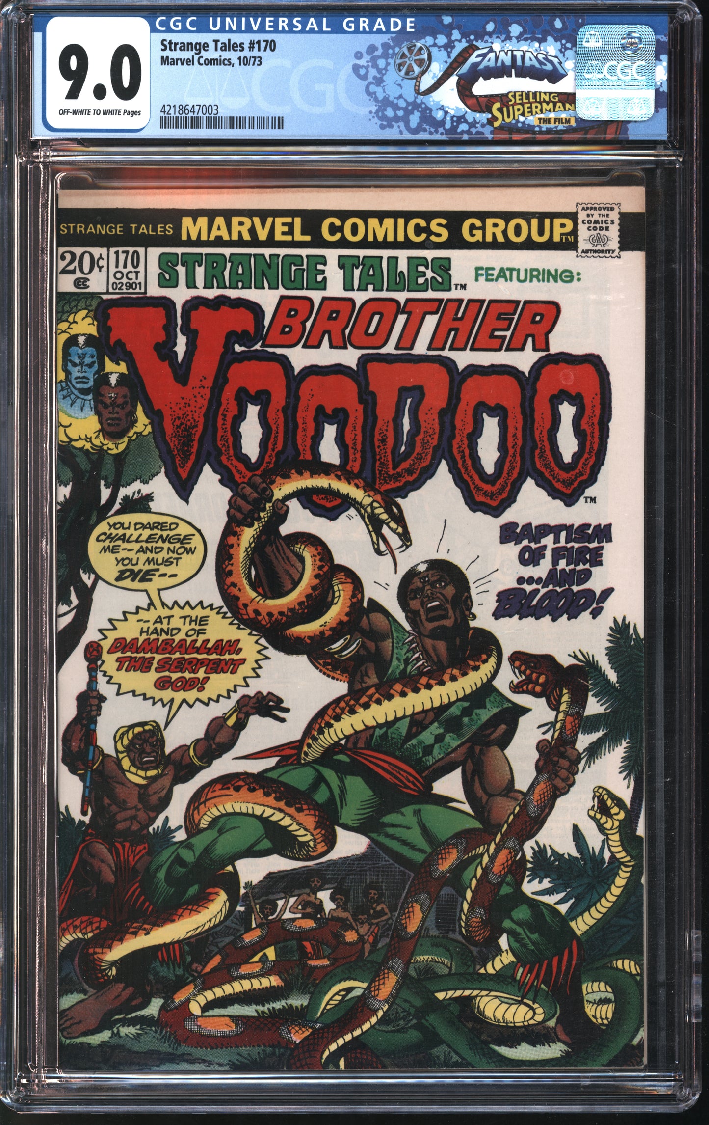 Marvel Comics Strange Tales 170 10/73 FANTAST CGC 9.0 Off-White to White Pages