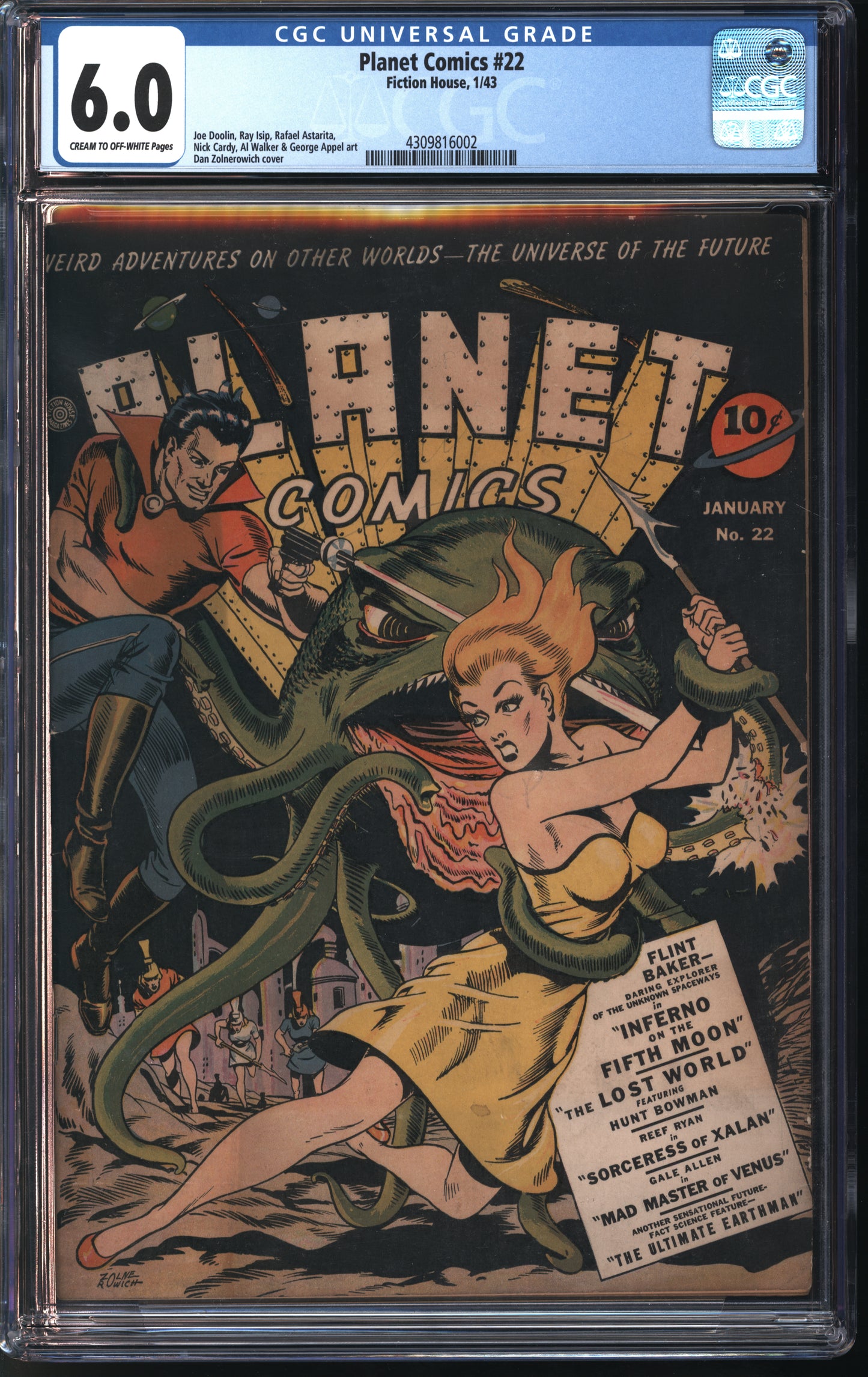 Fiction House Planet Comics #22 1/43 CGC 6.0 Cream to Off-White Pages