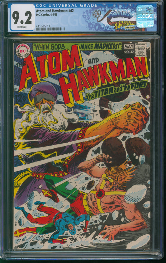 D.C. Comics Atom and Hawkman #42 4-5/69 FANTAST CGC 9.2 White Pages