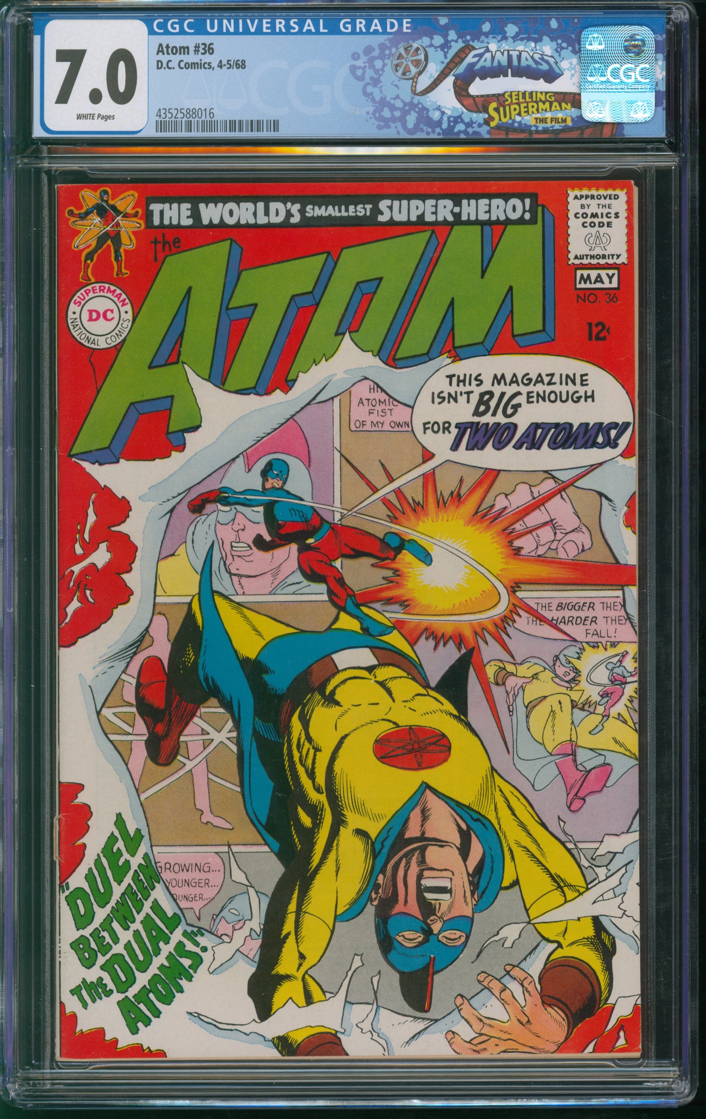 D.C. Comics Atom #36 4-5/68 FANTAST CGC 7.0 White Pages