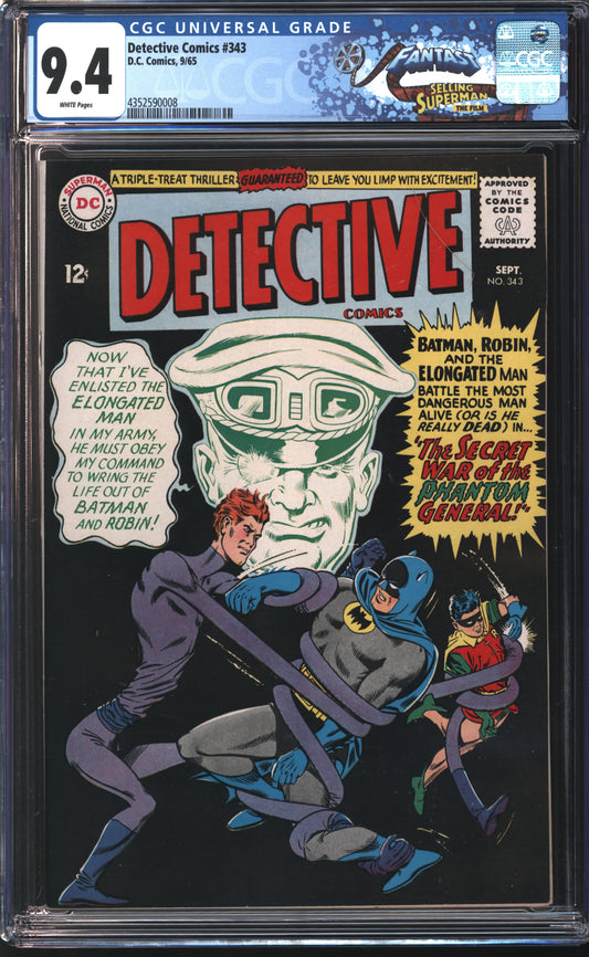 D.C Comics Detective Comics 343 9/65 FANTAST CGC 9.4 White Pages