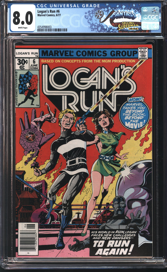 Marvel Logan's Run 6 6/77 FANTAST CGC 8.0 White Pages