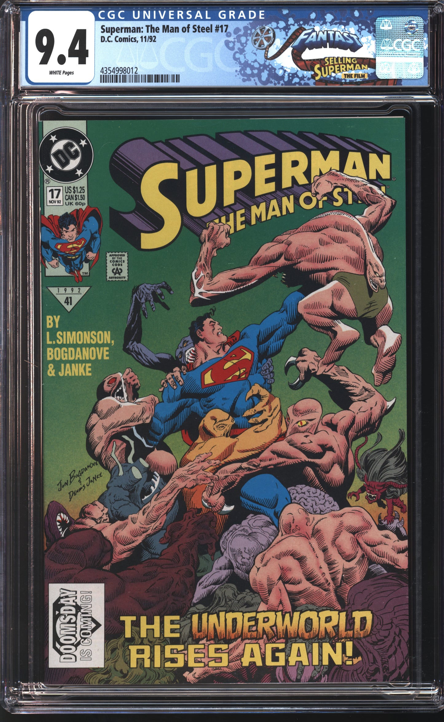 D.C Comics Superman: The Man of Steel 17 11/92 FANTAST CGC 9.4 White Pages