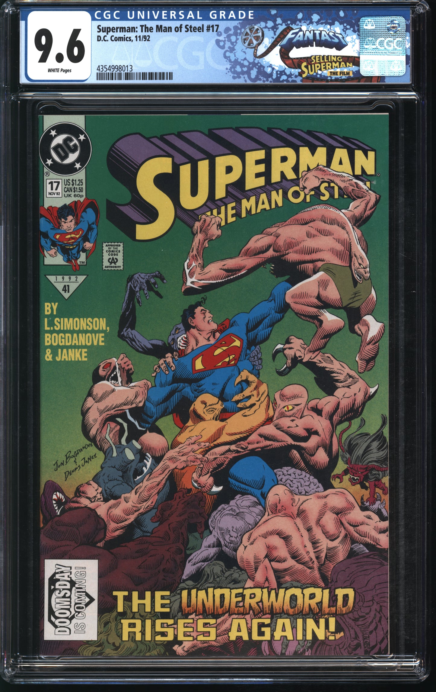 D.C. Comics Superman: Man of Steel #17 11/92 FANTAST CGC 9.6 White Pages
