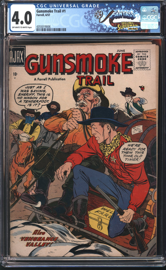 Farrell/Ajax Comics Gunsmoke Trail 1 6/57 FANTAST CGC 4.0 Off White to White Pages