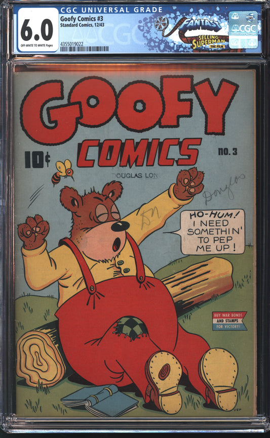 Standard Comics Goofy Comics 3 12/43 FANTAST CGC 6.0 Off White to White Pages