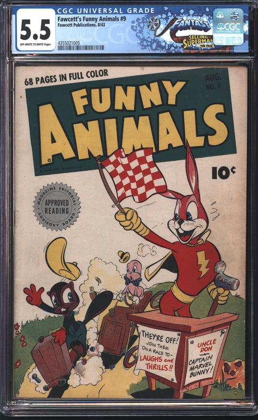 Fawcett Publications Fawcett's Funny Animals 9 8/43 FANTAST CGC 5.5 Off White to White Pages