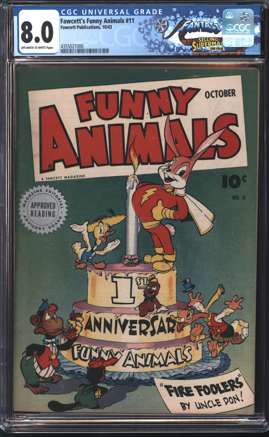 Fawcett Publications Fawcett's Funny Animals 11 10/43 FANTAST CGC 8.0 Off White to White Pages