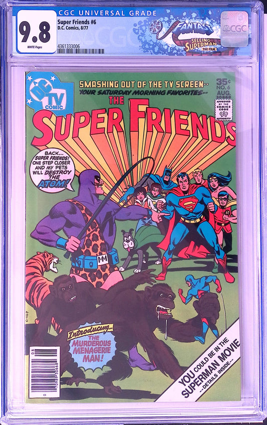 D.C Comics Super Friends 6 8/77 FANTAST CGC 9.8 White Pages