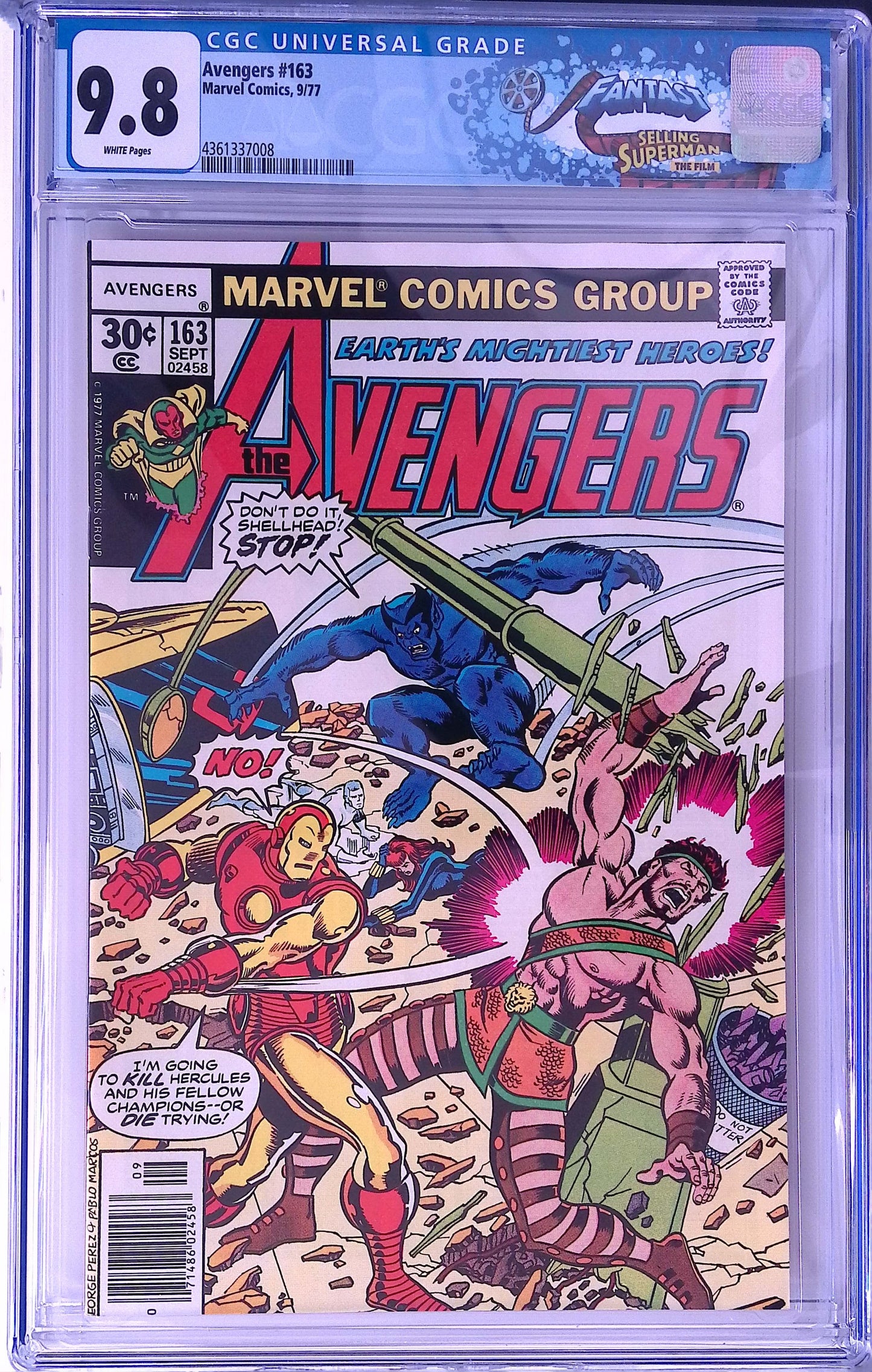 Marvel Avengers 163 9/77 FANTAST CGC 9.8 White Pages