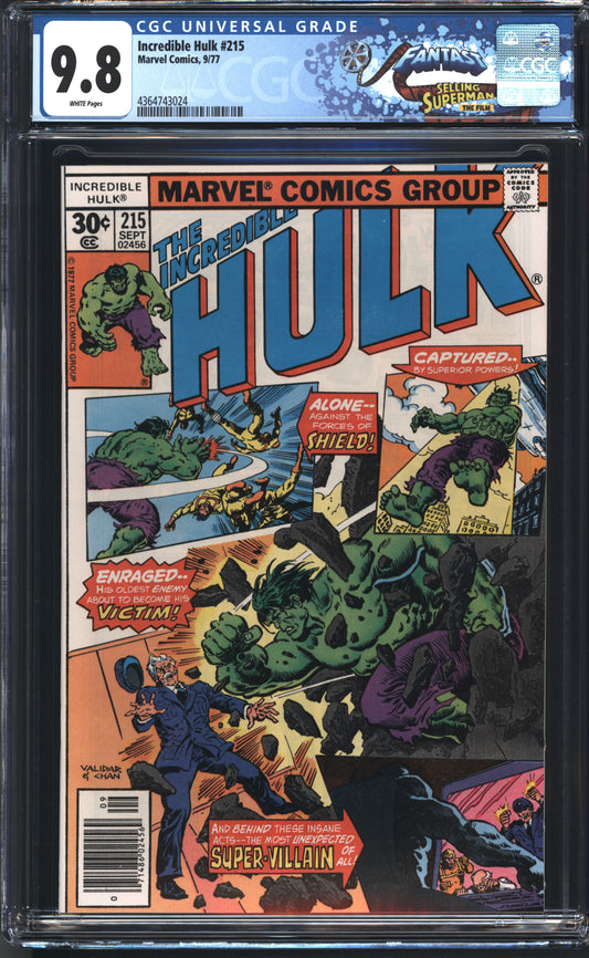 Marvel Incredible Hulk 215 9/77 FANTAST CGC 9.8 White Pages