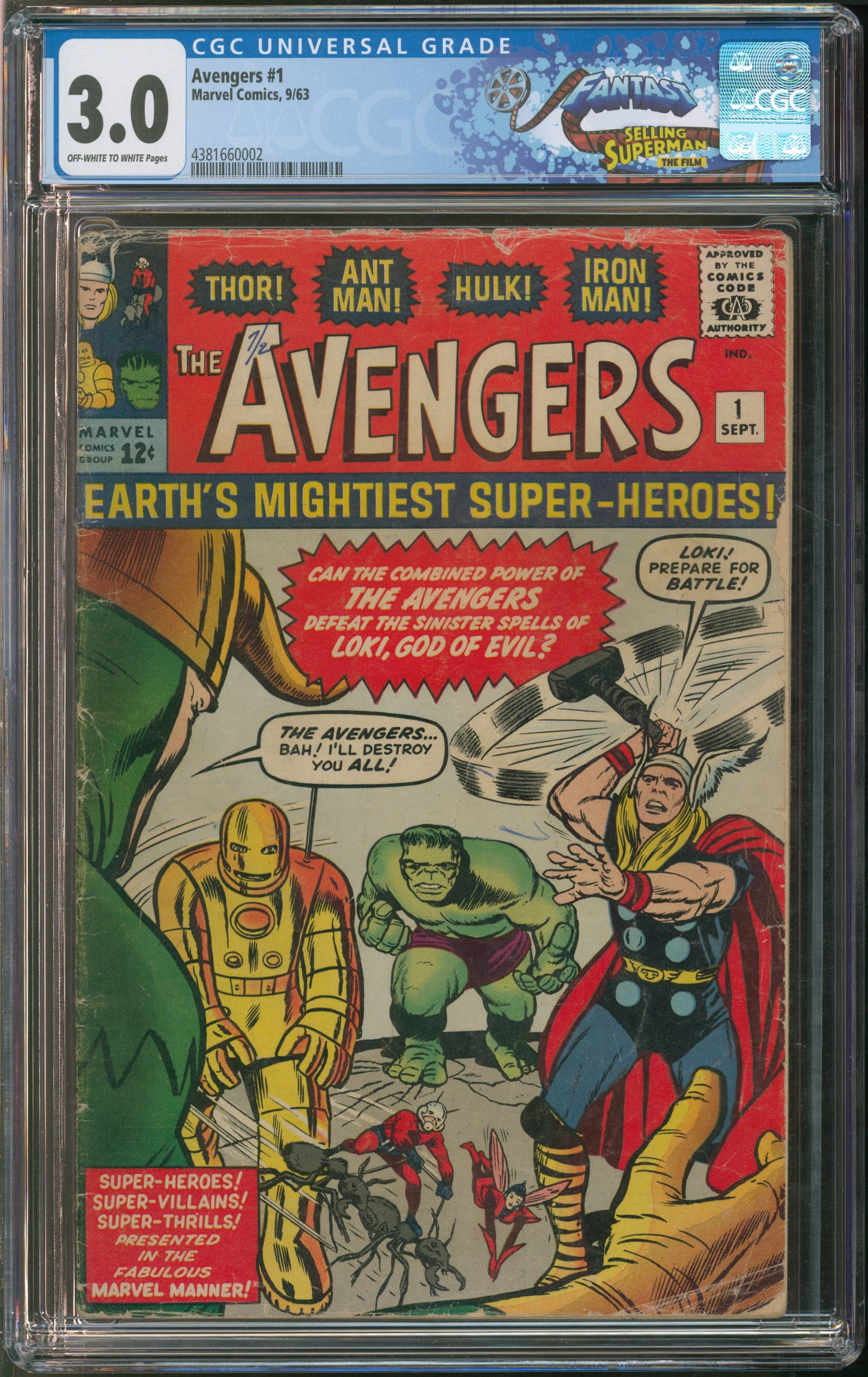 Marvel Comics Avengers #1 8/63 FANTAST CGC 3.0 Off-White to White Pages