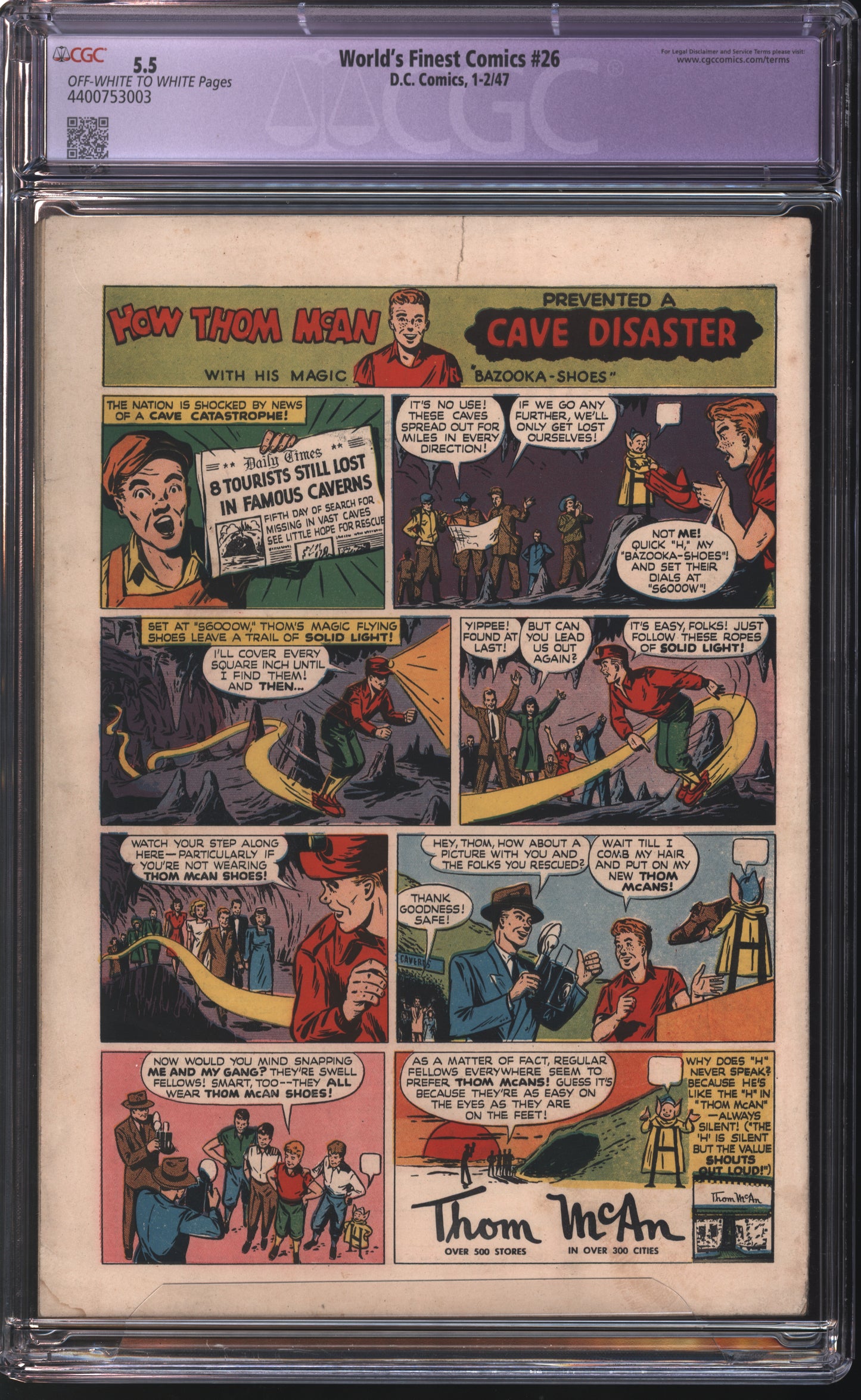 D.C Comics World's Finest Comics #26 1-2/47 Restored CGC 5.5 Off White to White Pages