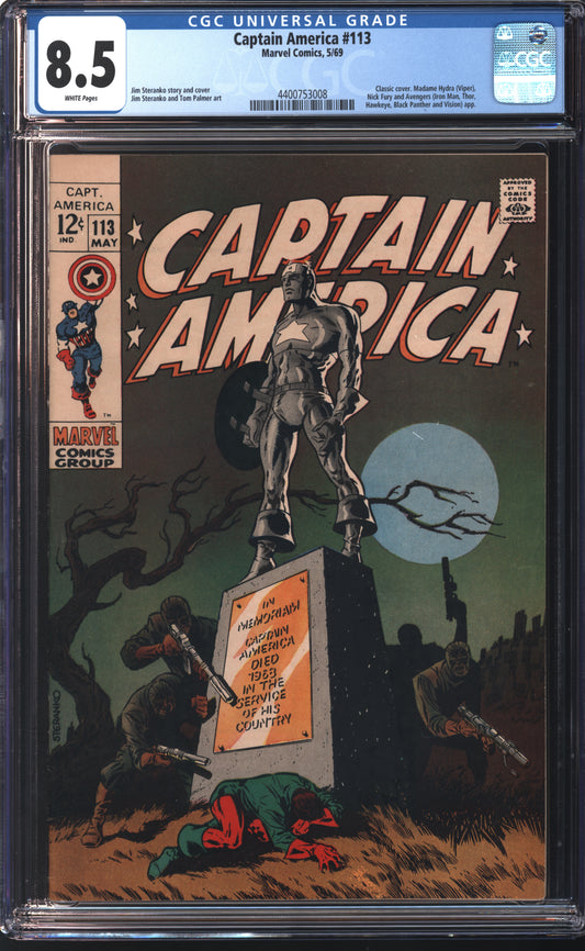 Marvel Comics Captain America #113 5/69 CGC 8.5 White Pages