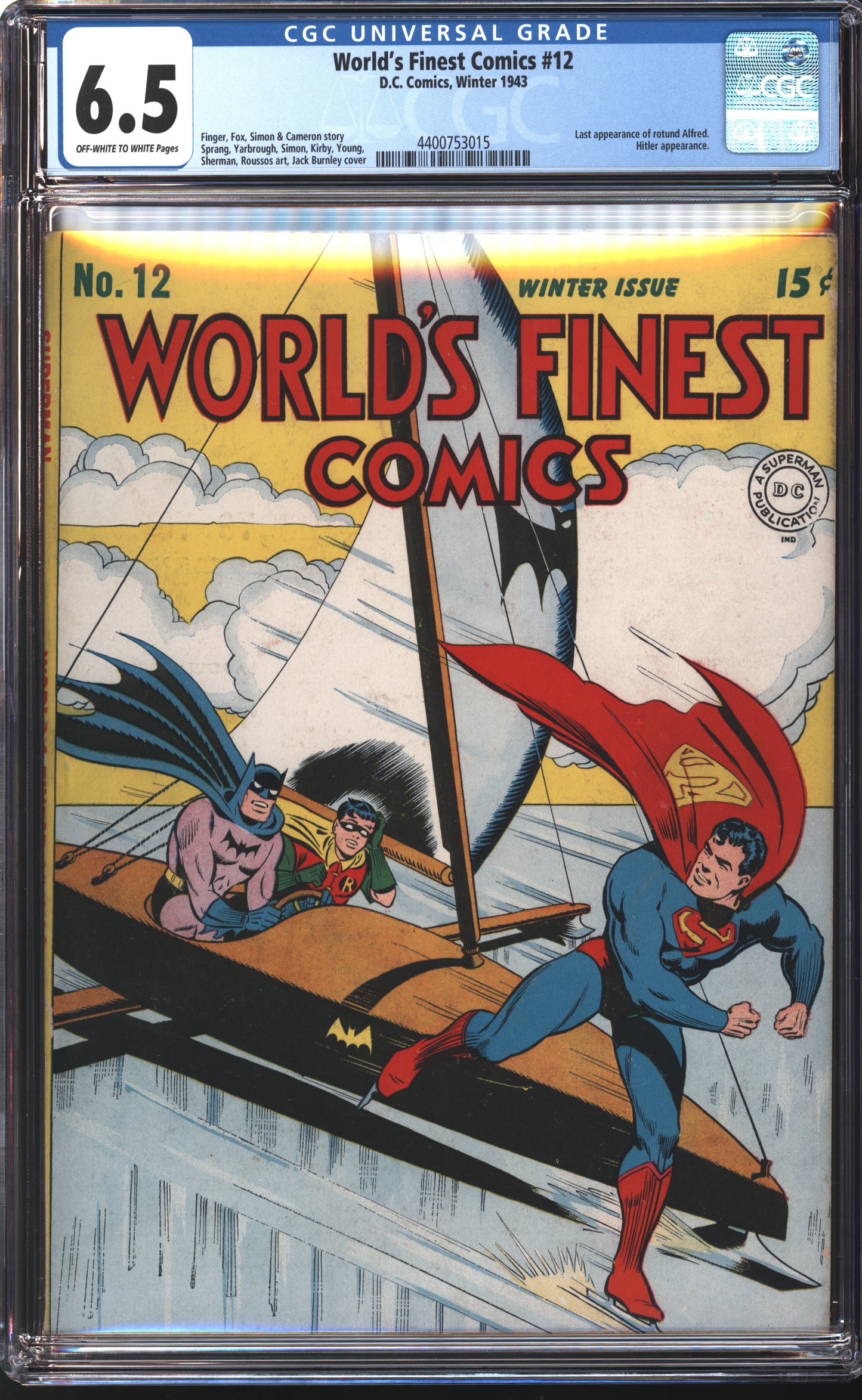 D.C Comics World's Finest Comics #12 Winter 1943 CGC 6.5 Off White to White Pages